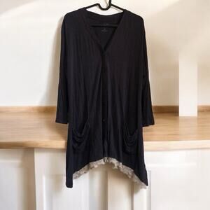 LOGO navy‎ Blue lace trim tunic cardigan top Button Up Asymmetrical Women’s M